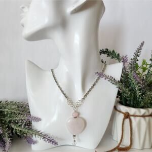 Rose Quartz Heart Shaped Stone Pendant Necklace